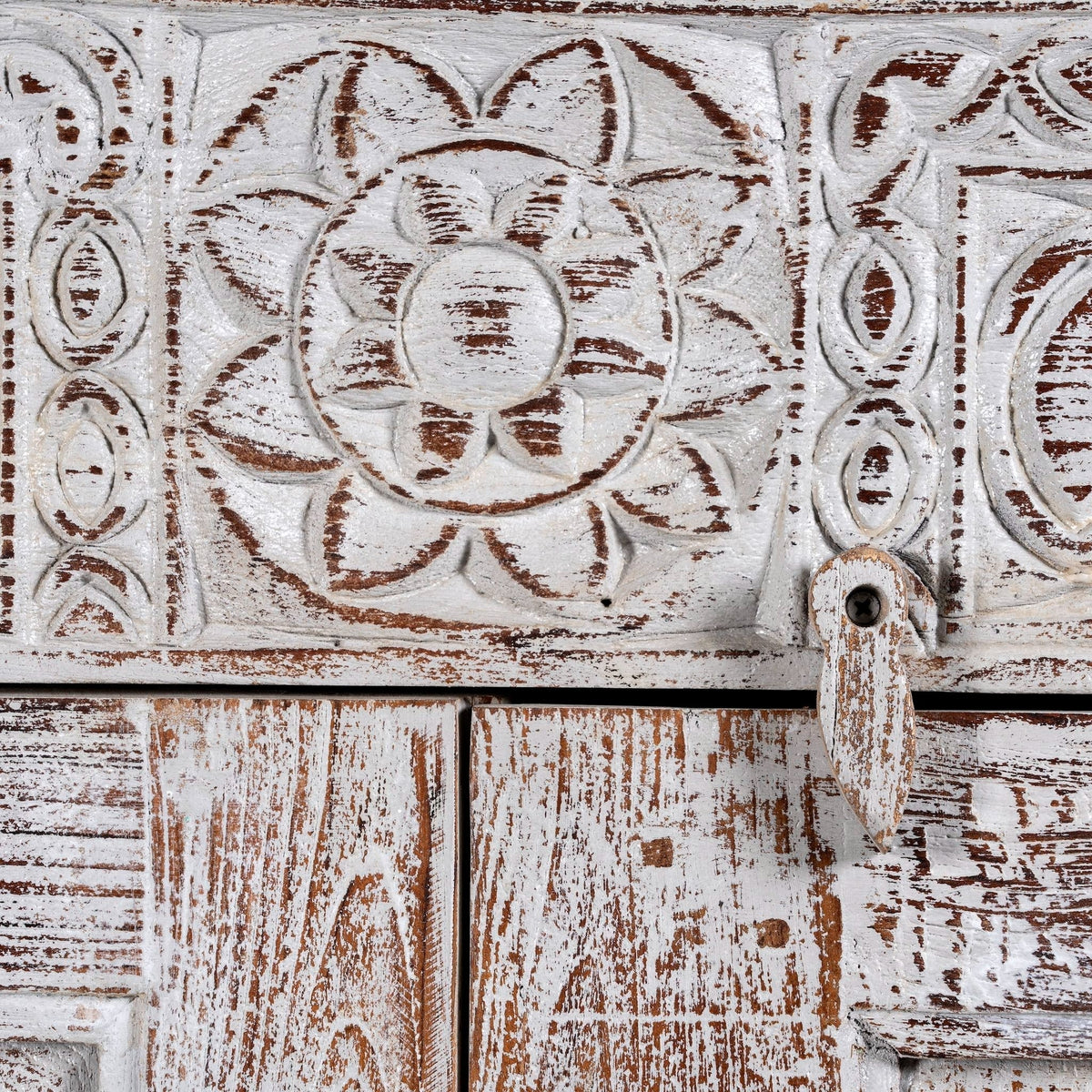 Thanjavur Vintage Grey Hand-Carved Sideboard - DOBRI ARTS AU