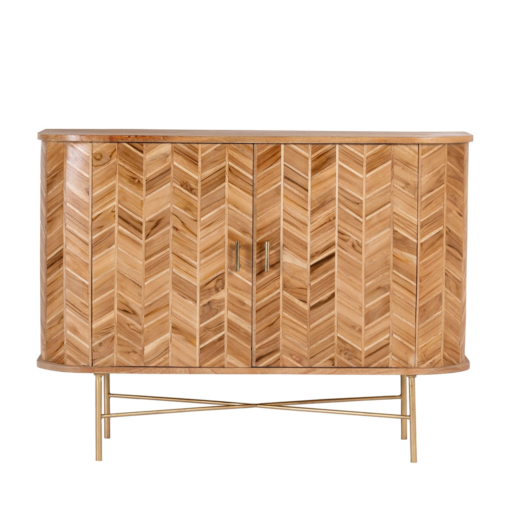 Toshani Chevron Mango Wood Sideboard with Brass Base - DOBRI ARTS AU