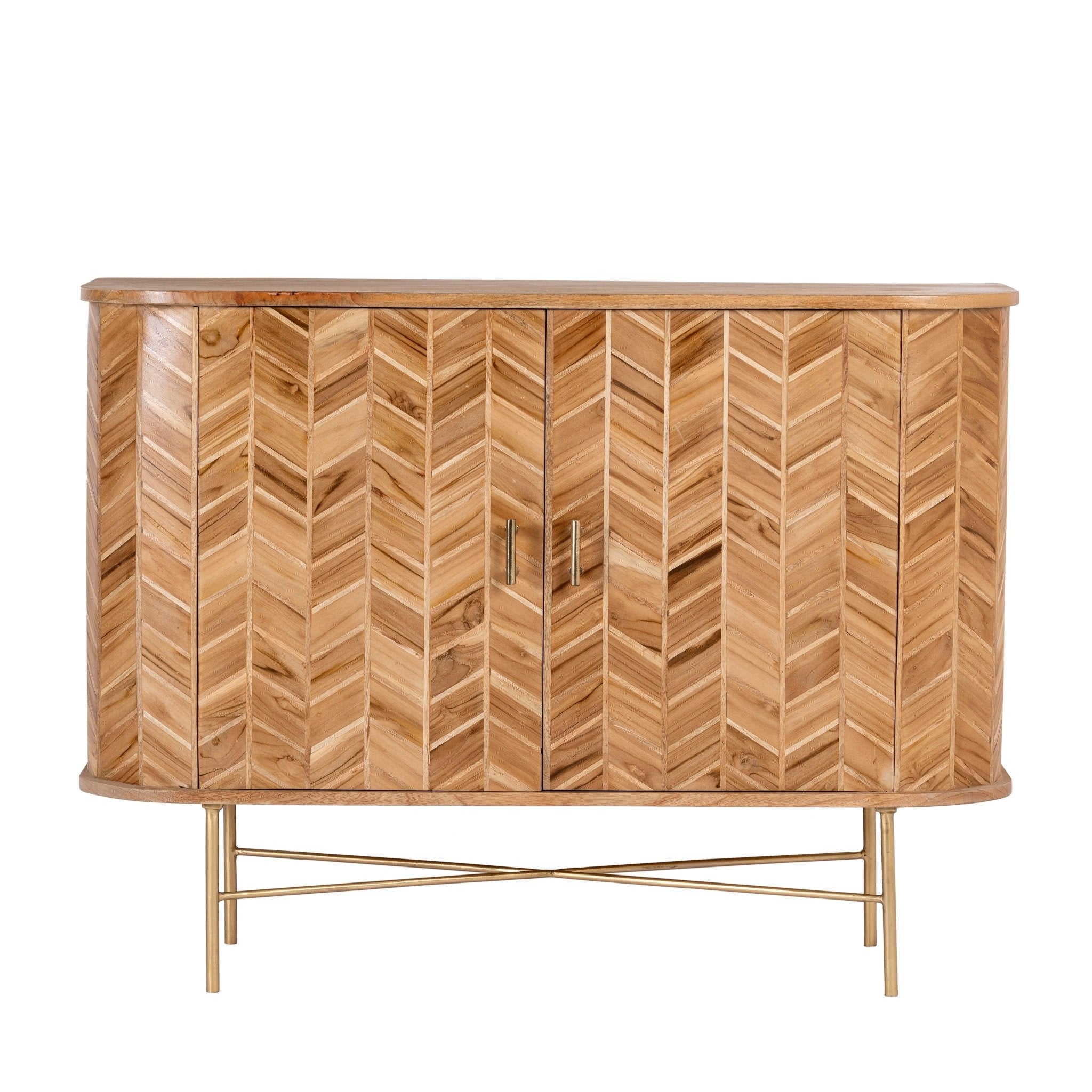 Toshani Chevron Mango Wood Sideboard with Brass Base - DOBRI ARTS AU