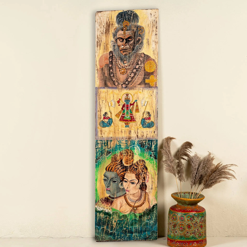 Tridev Mythological Hand-Painted Wooden Panel - DOBRI ARTS AU