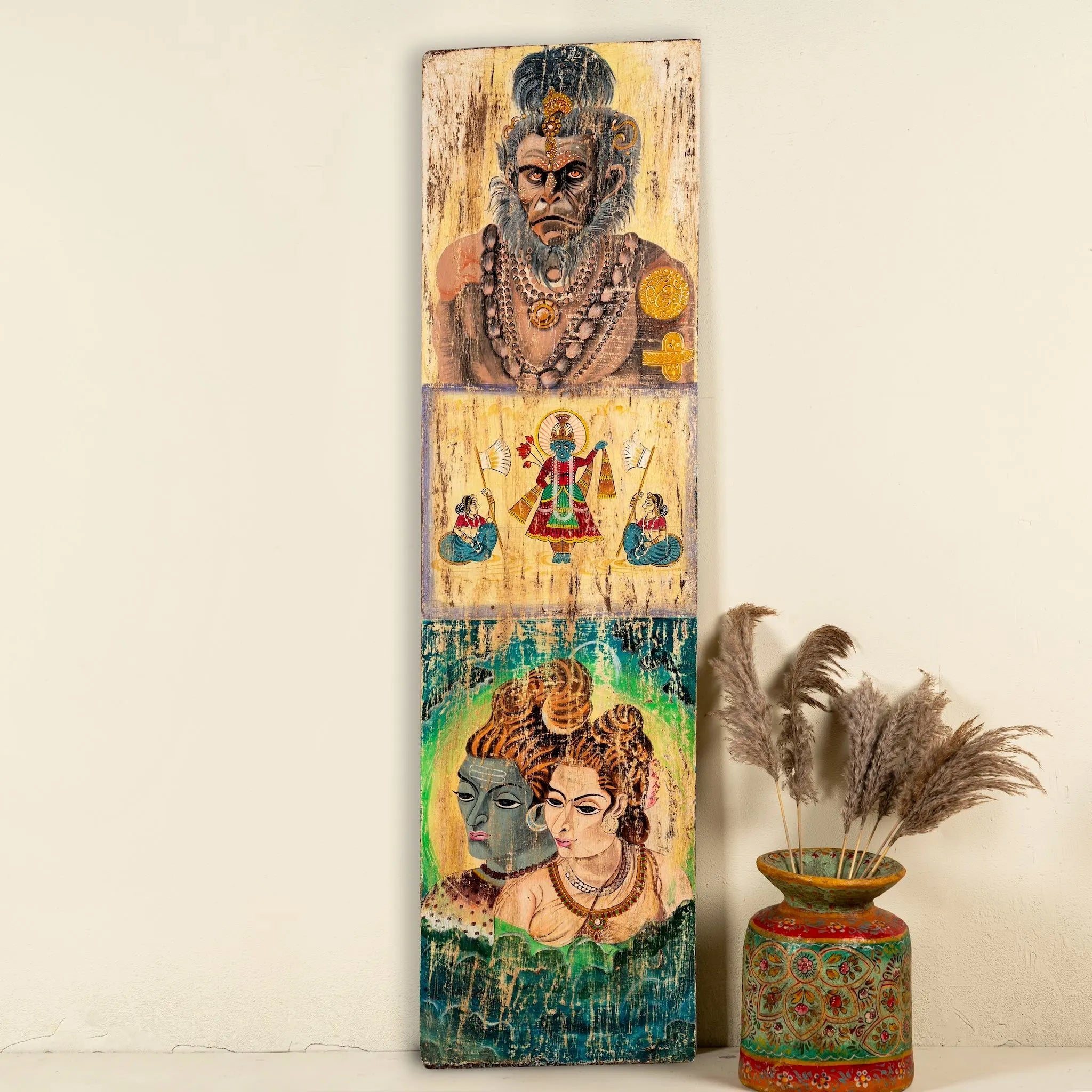 Tridev Mythological Hand-Painted Wooden Panel - DOBRI ARTS AU