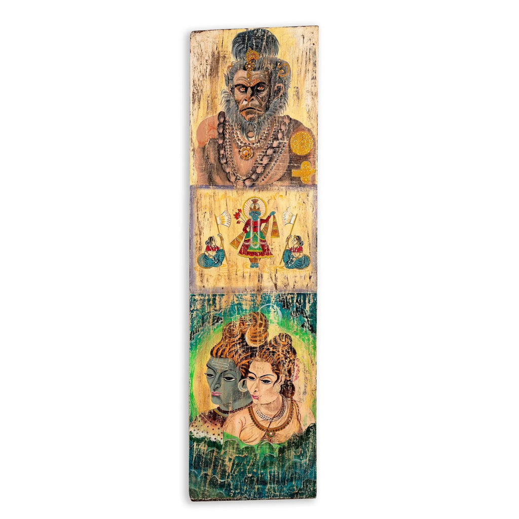 Tridev Mythological Hand-Painted Wooden Panel - DOBRI ARTS AU
