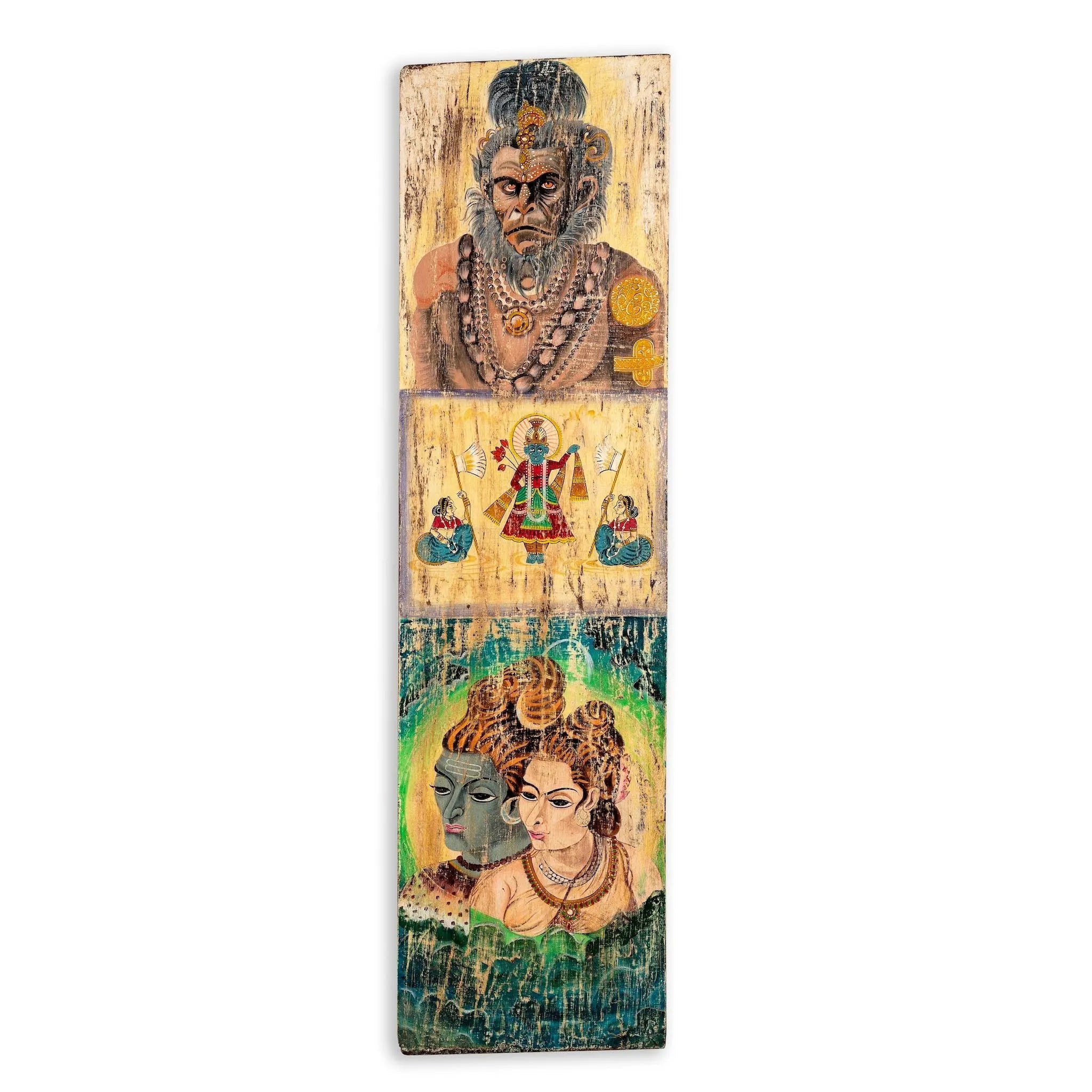 Tridev Mythological Hand-Painted Wooden Panel - DOBRI ARTS AU