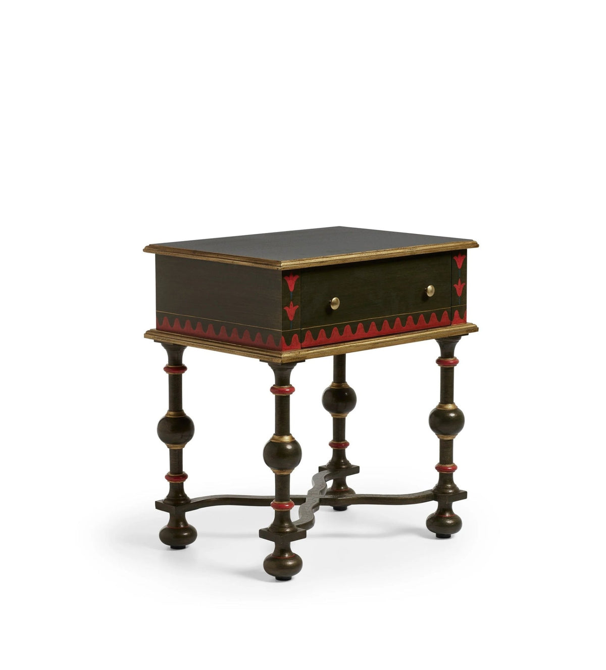Tughluq Hand-Painted Mango Wood Bedside Table – Antique Style Nightstand with Turned Legs, Accent Table & Bedroom Side Table - DOBRI ARTS AU