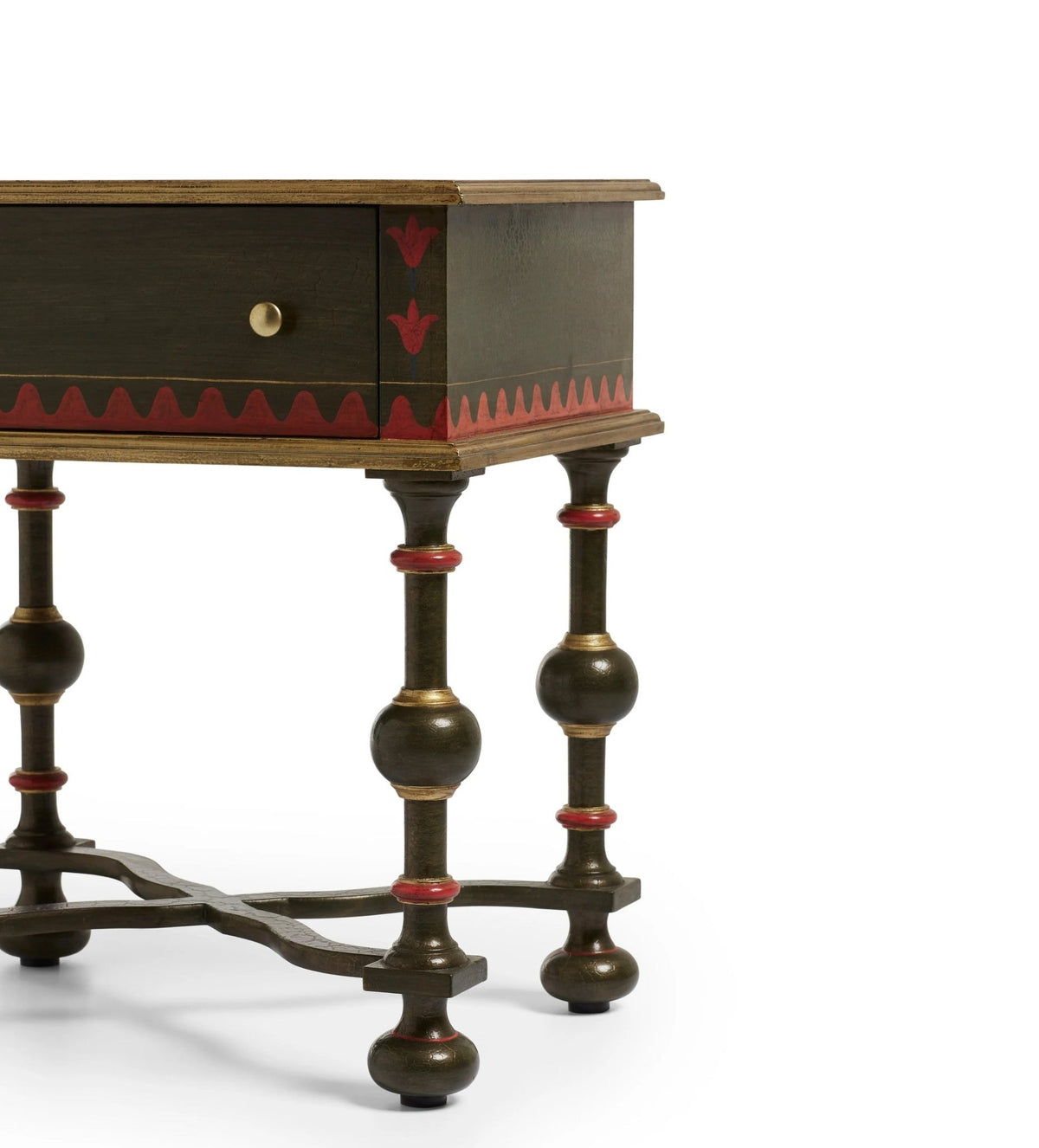 Tughluq Hand-Painted Mango Wood Bedside Table – Antique Style Nightstand with Turned Legs, Accent Table & Bedroom Side Table - DOBRI ARTS AU
