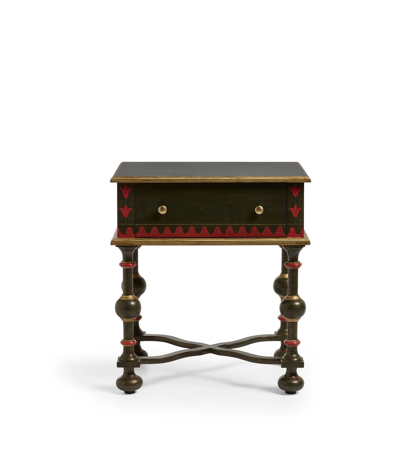 Tughluq Hand-Painted Mango Wood Bedside Table – Antique Style Nightstand with Turned Legs, Accent Table & Bedroom Side Table - DOBRI ARTS AU