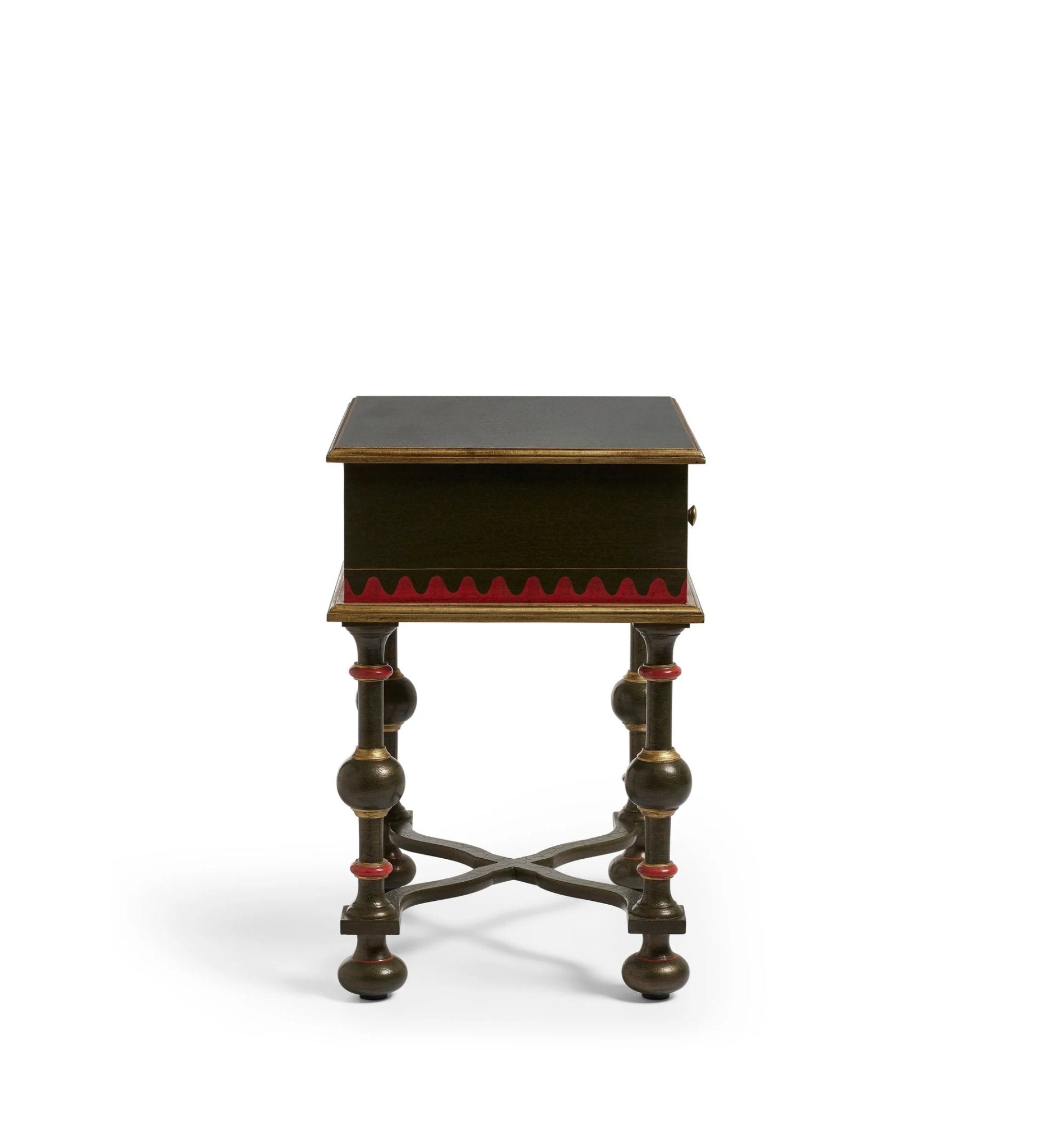 Tughluq Hand-Painted Mango Wood Bedside Table – Antique Style Nightstand with Turned Legs, Accent Table & Bedroom Side Table - DOBRI ARTS AU