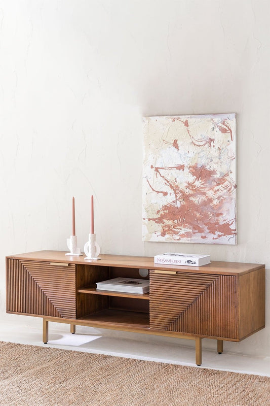 Baty Mid-Century Solid Wood Media Cabinet with Slatted Doors