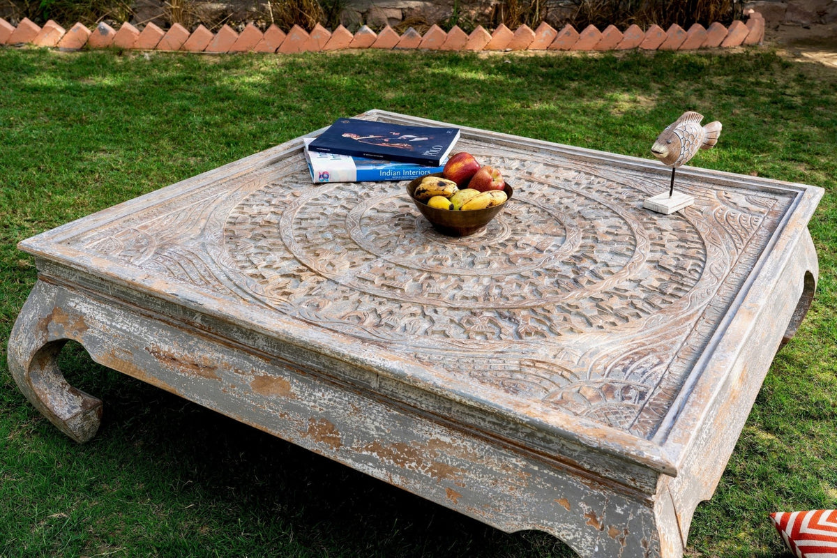 Vaimeu Hand-Carved Mango Wood Square Coffee Table - DOBRI ARTS AU