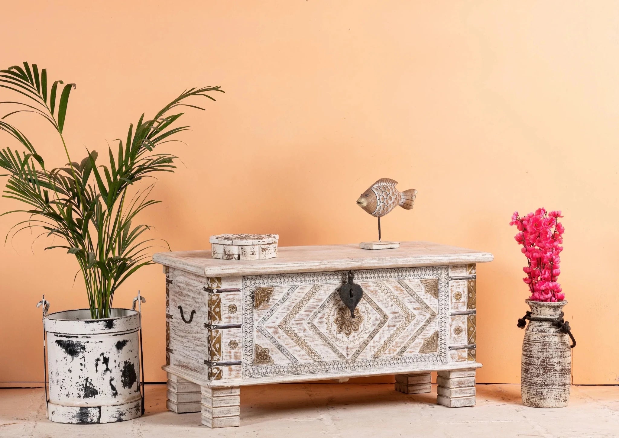 Vaippar Hand-Carved Mango Wood Accent Storage Chest - DOBRI ARTS AU