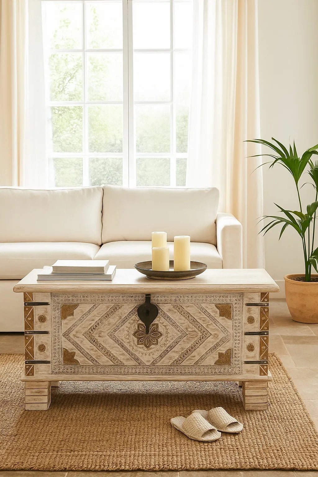 Vaippar Hand-Carved Mango Wood Accent Storage Chest - DOBRI ARTS AU