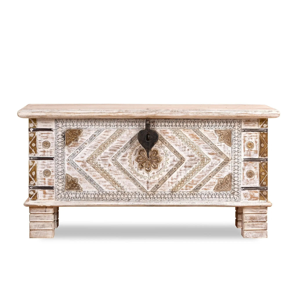 Vaippar Hand-Carved Mango Wood Accent Storage Chest - DOBRI ARTS AU
