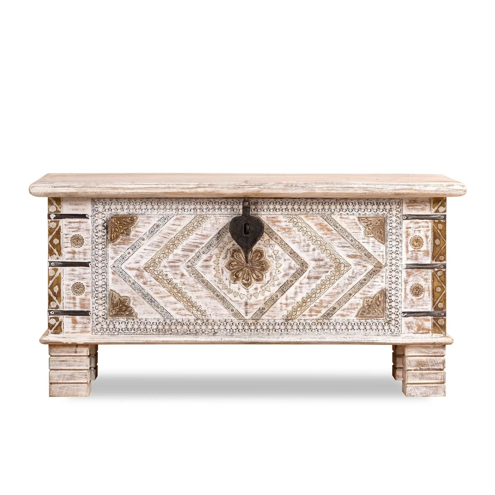 Vaippar Hand-Carved Mango Wood Accent Storage Chest - DOBRI ARTS AU