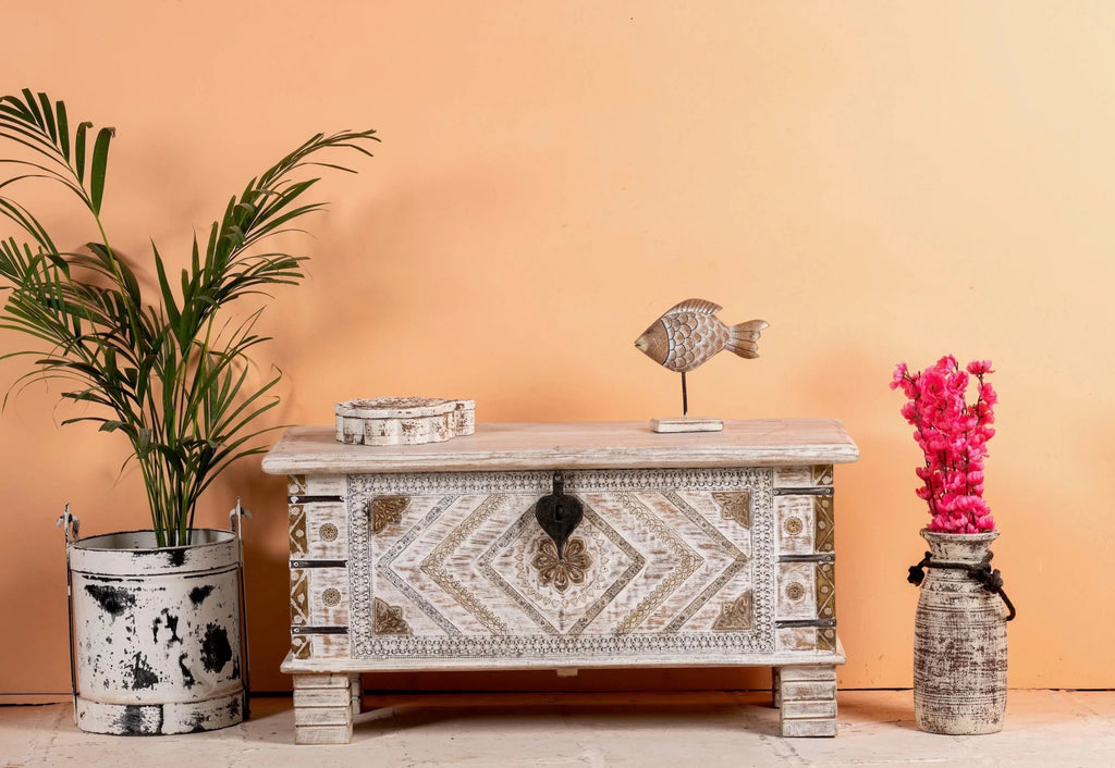 Vaippar Hand-Carved Mango Wood Accent Storage Chest - DOBRI ARTS AU