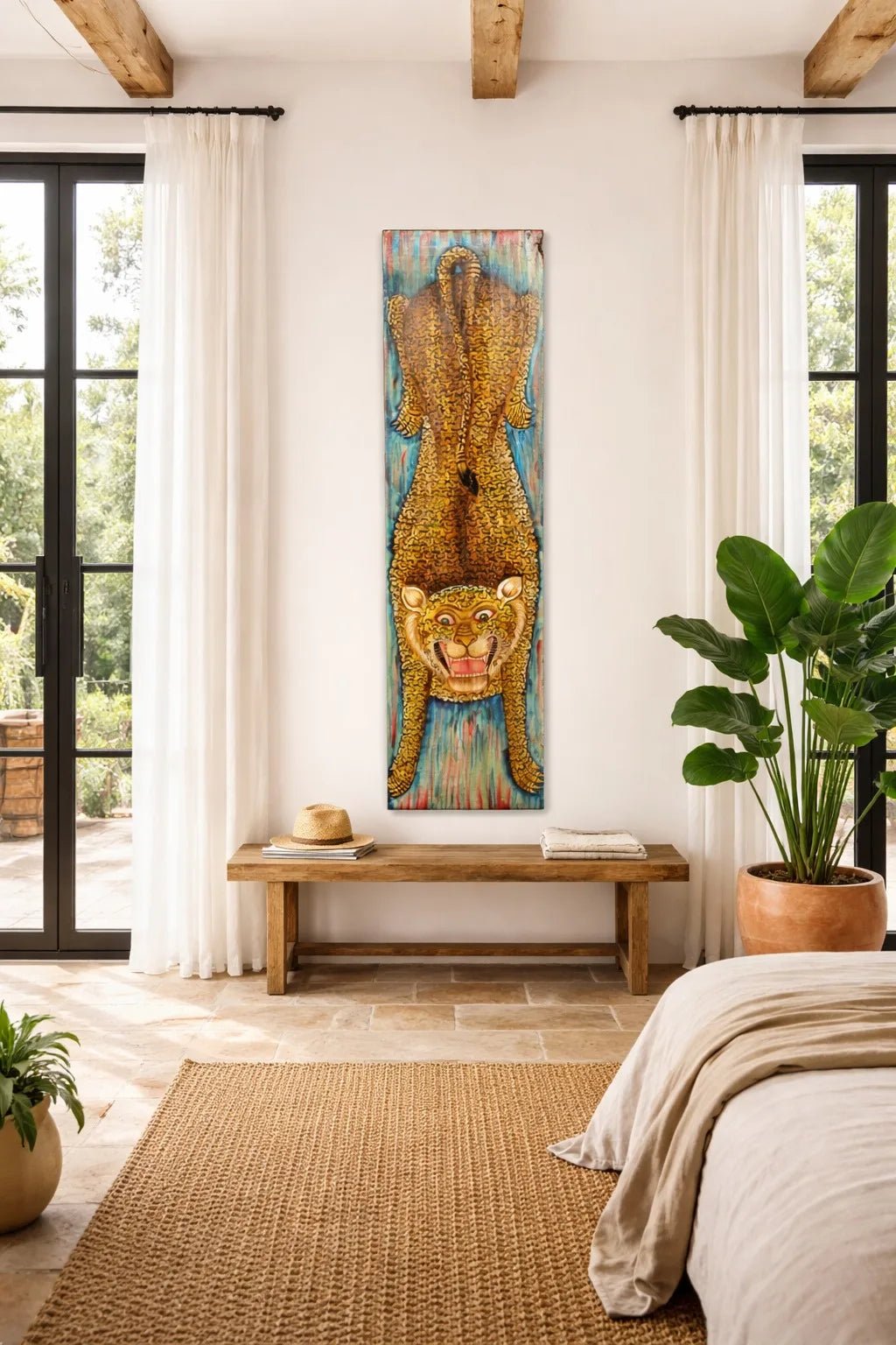 Vanij Vintage Leopard Teak Wall Panel - DOBRI ARTS AU