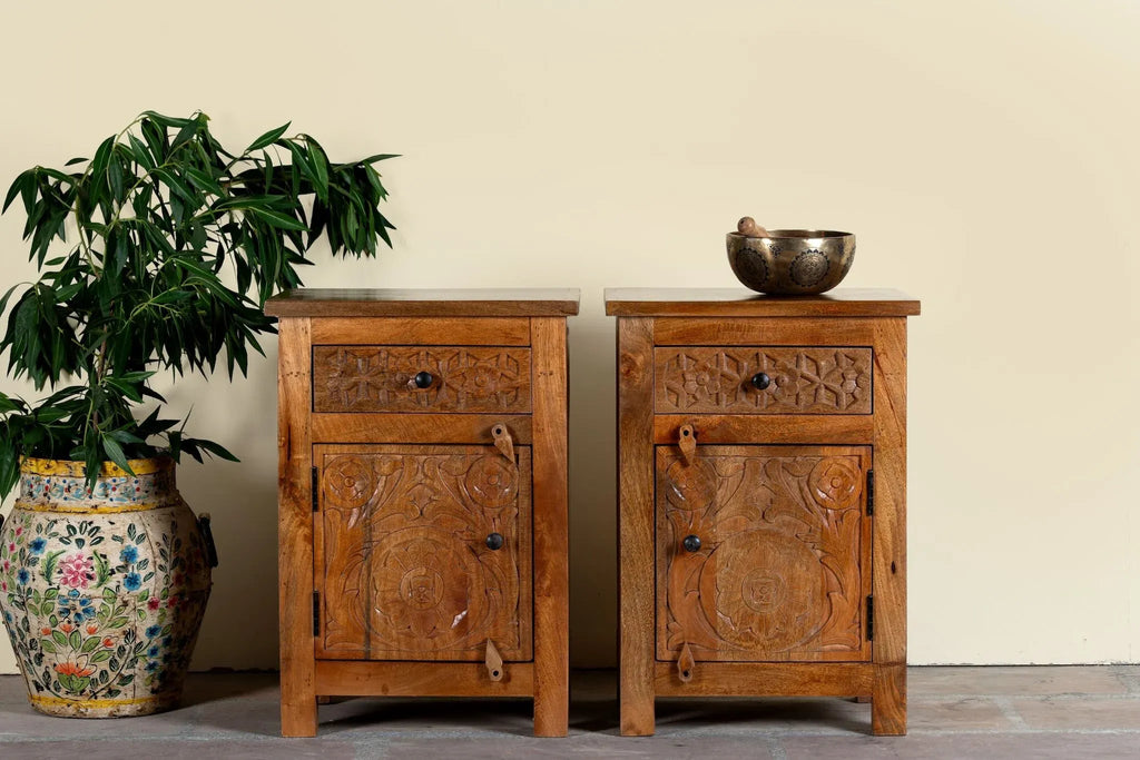 Vardaan Carved Bedside Cabinet Set - DOBRI ARTS AU