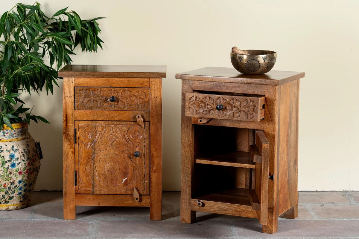 Vardaan Carved Bedside Cabinet Set - DOBRI ARTS AU