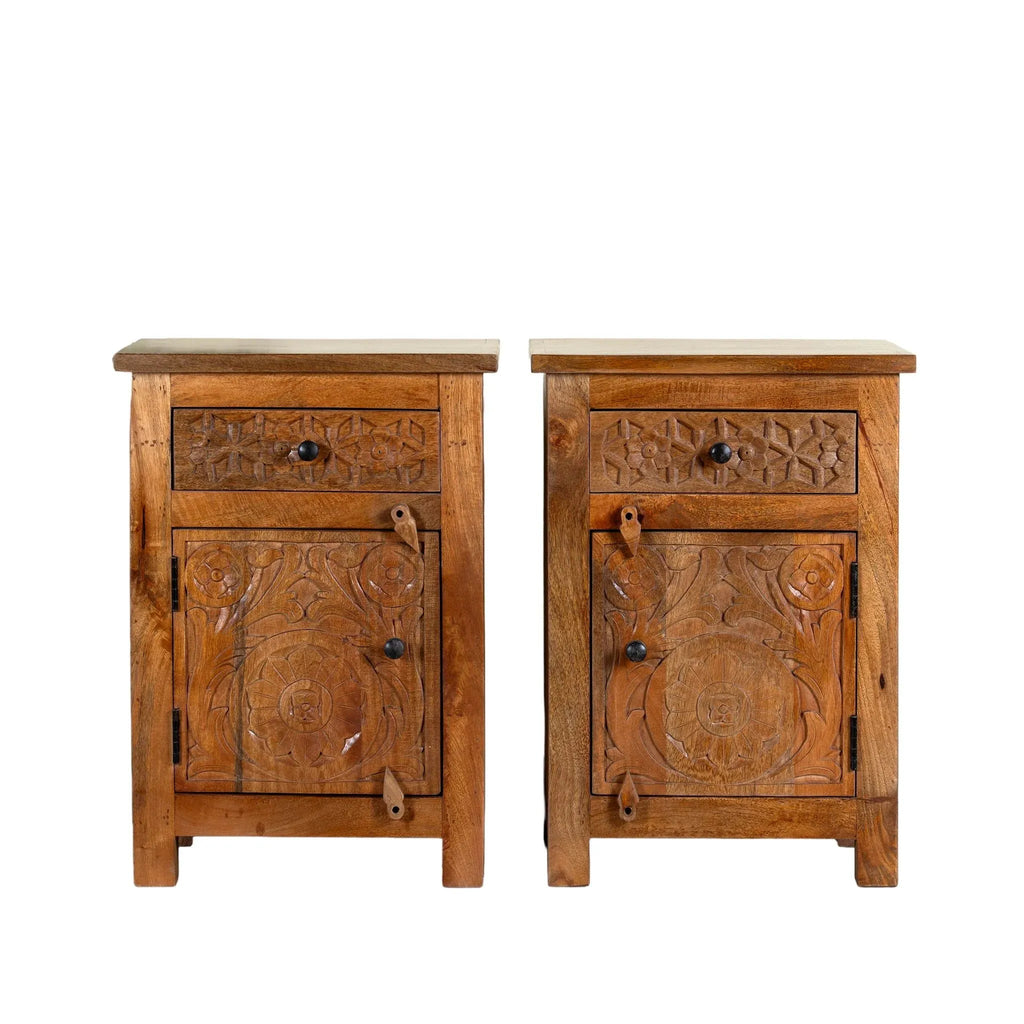 Vardaan Carved Bedside Cabinet Set - DOBRI ARTS AU
