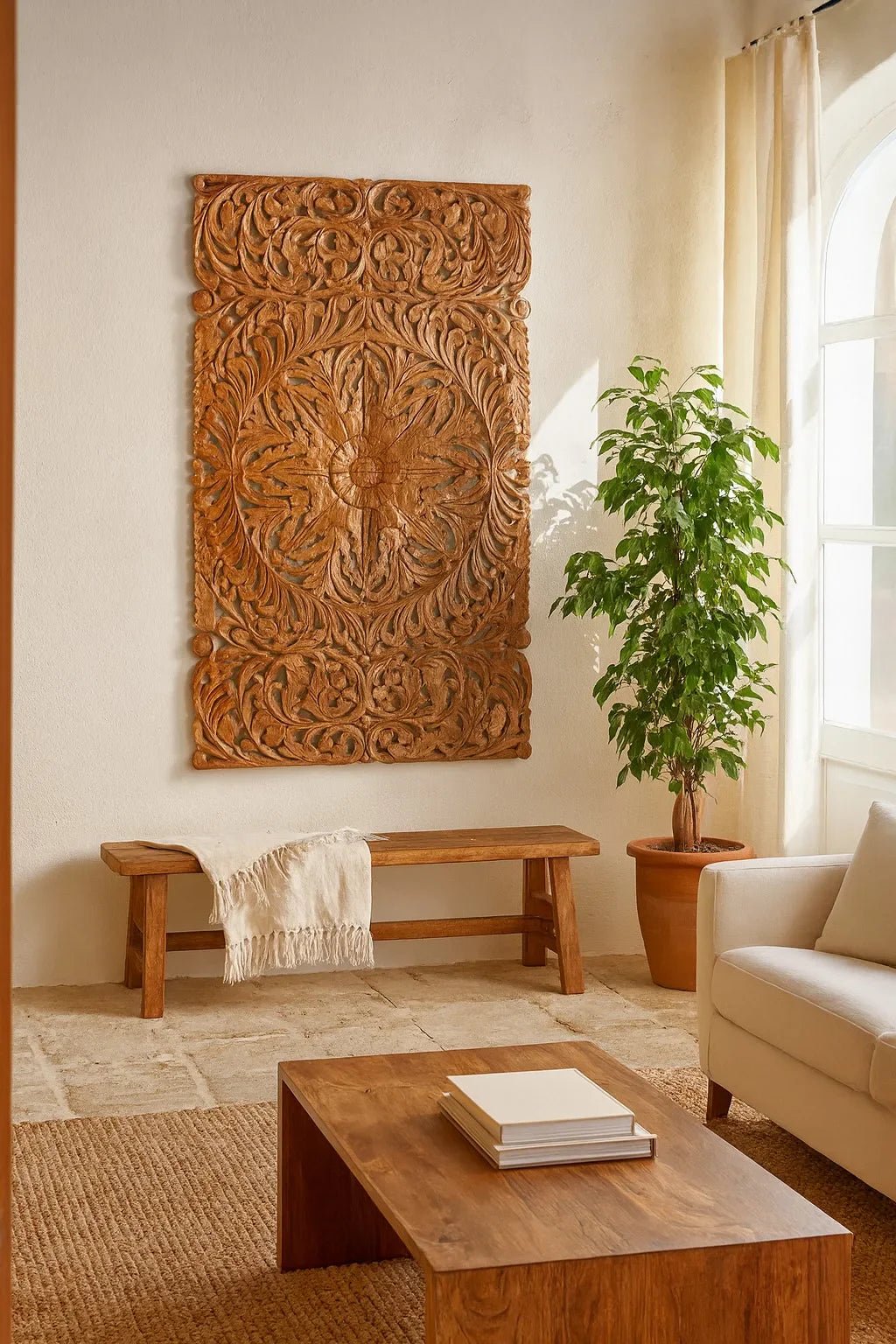 Vasundhara Grand Floral Carved Wall Panel - DOBRI ARTS AU