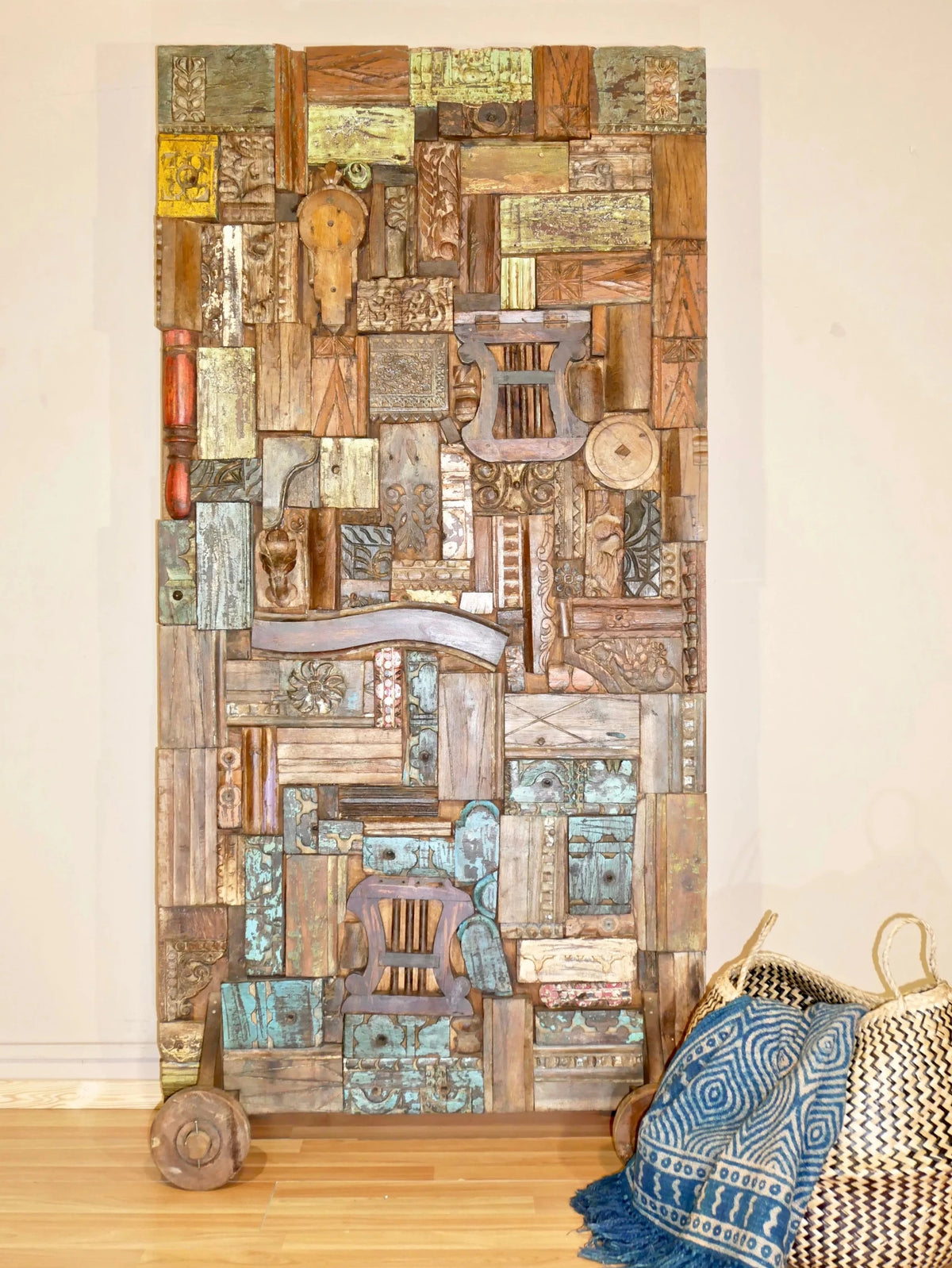 Vayun Reclaimed Architectural Mosaic Wood Panel - DOBRI ARTS AU