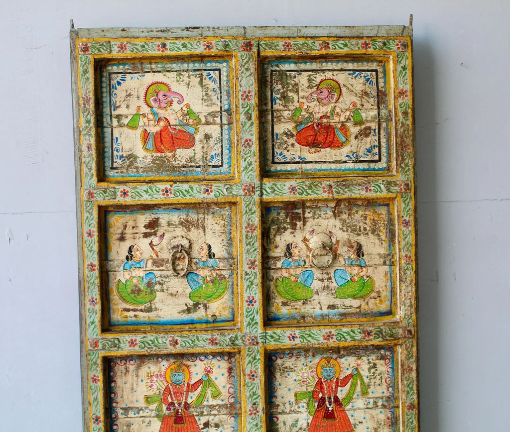 Vedanta Antique Hand-Painted Indian Door Panel - DOBRI ARTS AU