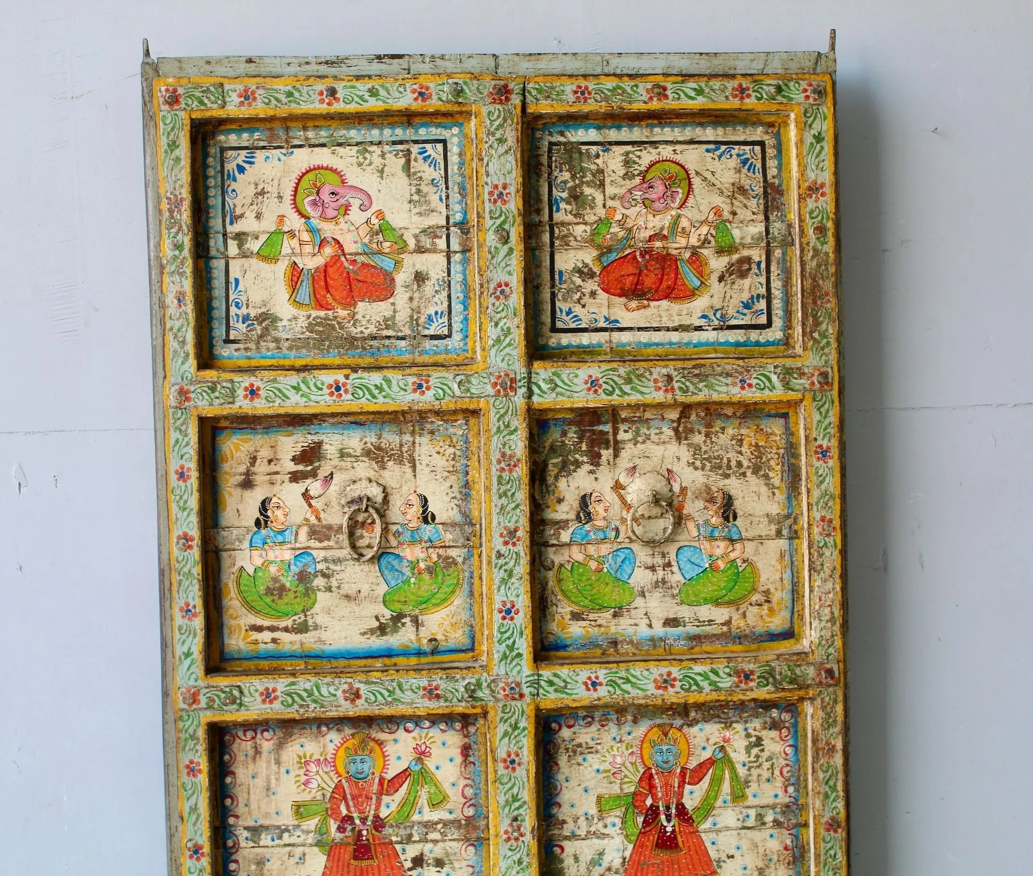 Vedanta Antique Hand-Painted Indian Door Panel - DOBRI ARTS AU