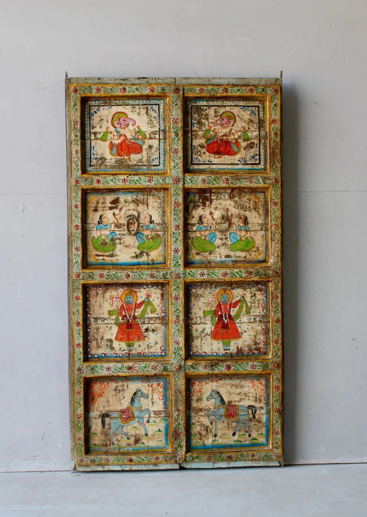 Vedanta Antique Hand-Painted Indian Door Panel - DOBRI ARTS AU
