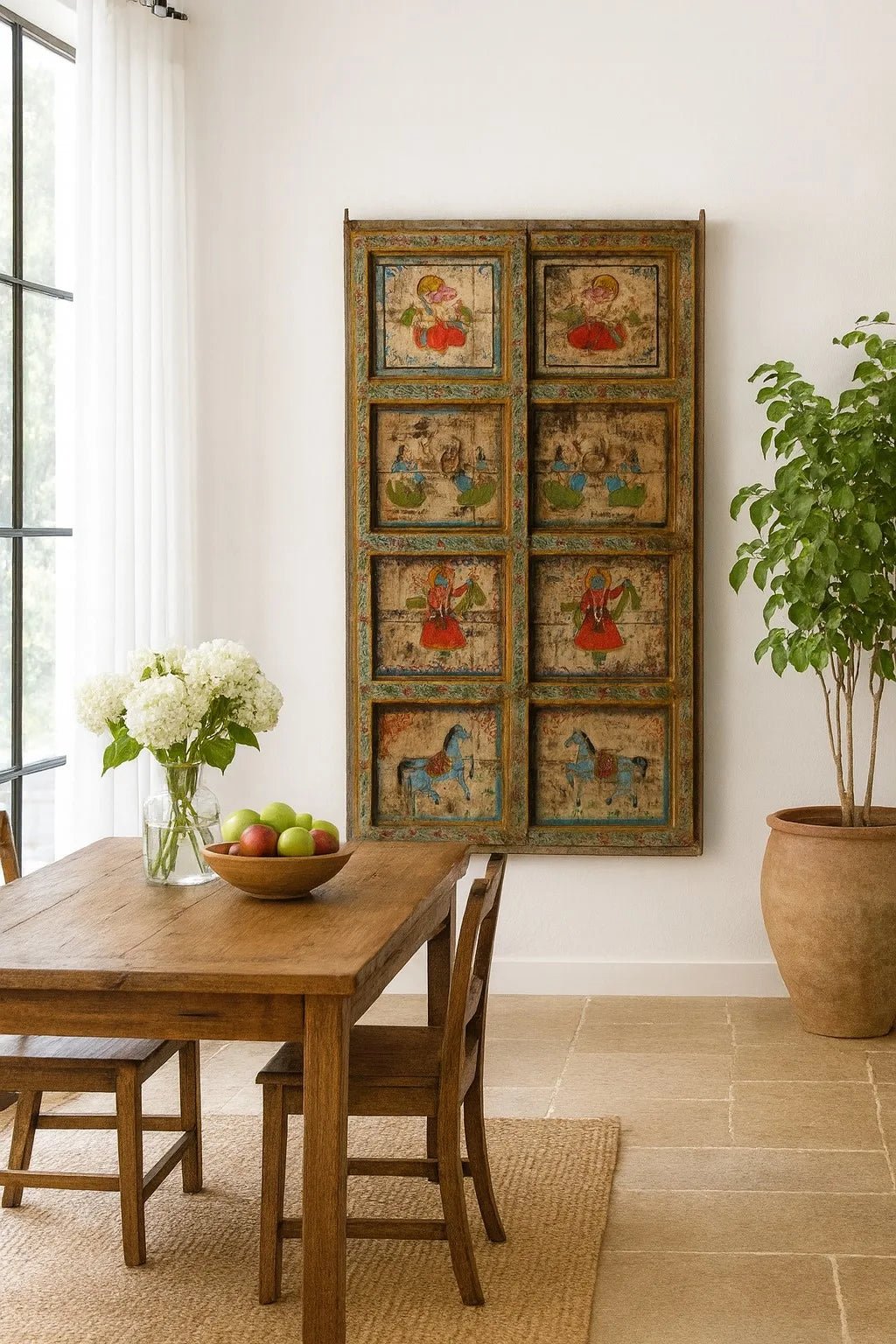 Vedanta Antique Hand-Painted Indian Door Panel - DOBRI ARTS AU