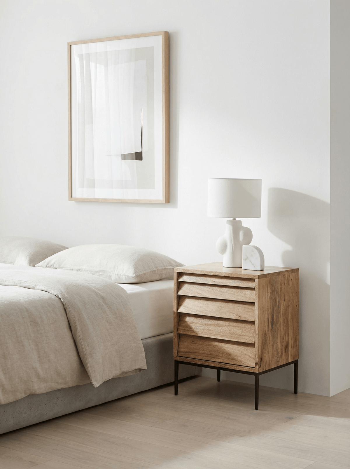 Vedika Natural Mango Wood Bedside Table – Solid Wood Nightstand with Iron Legs, Modern Bedroom Side Table & Storage Stand - DOBRI ARTS AU