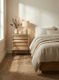 Vedika Natural Mango Wood Bedside Table – Solid Wood Nightstand with Iron Legs, Modern Bedroom Side Table & Storage Stand - DOBRI ARTS AU
