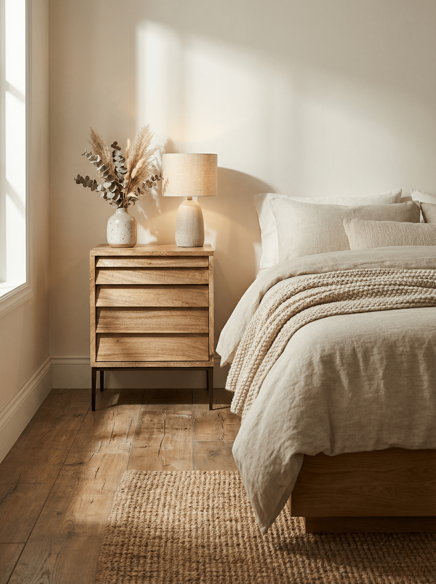 Vedika Natural Mango Wood Bedside Table – Solid Wood Nightstand with Iron Legs, Modern Bedroom Side Table & Storage Stand - DOBRI ARTS AU