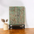 Verdigris Mandala Carved Wooden Cabinet with Iron Base - DOBRI ARTS AU