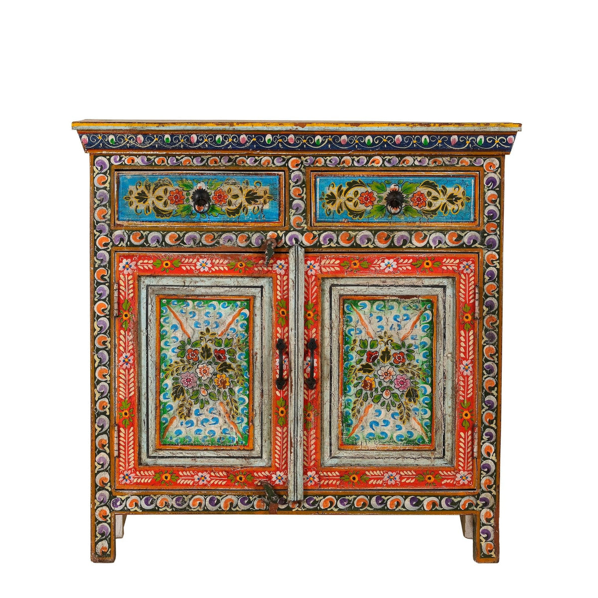 Vibrant Hand-Painted Floral Wooden Storage Cabinet with Double Doors - DOBRI ARTS AU