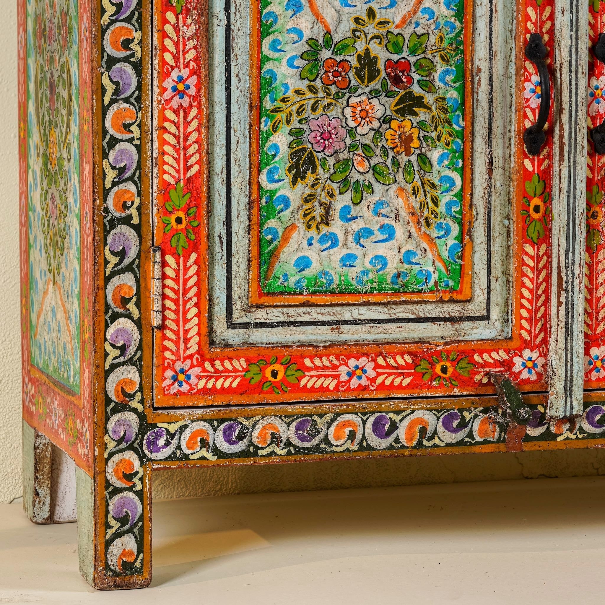 Vibrant Hand-Painted Floral Wooden Storage Cabinet with Double Doors - DOBRI ARTS AU