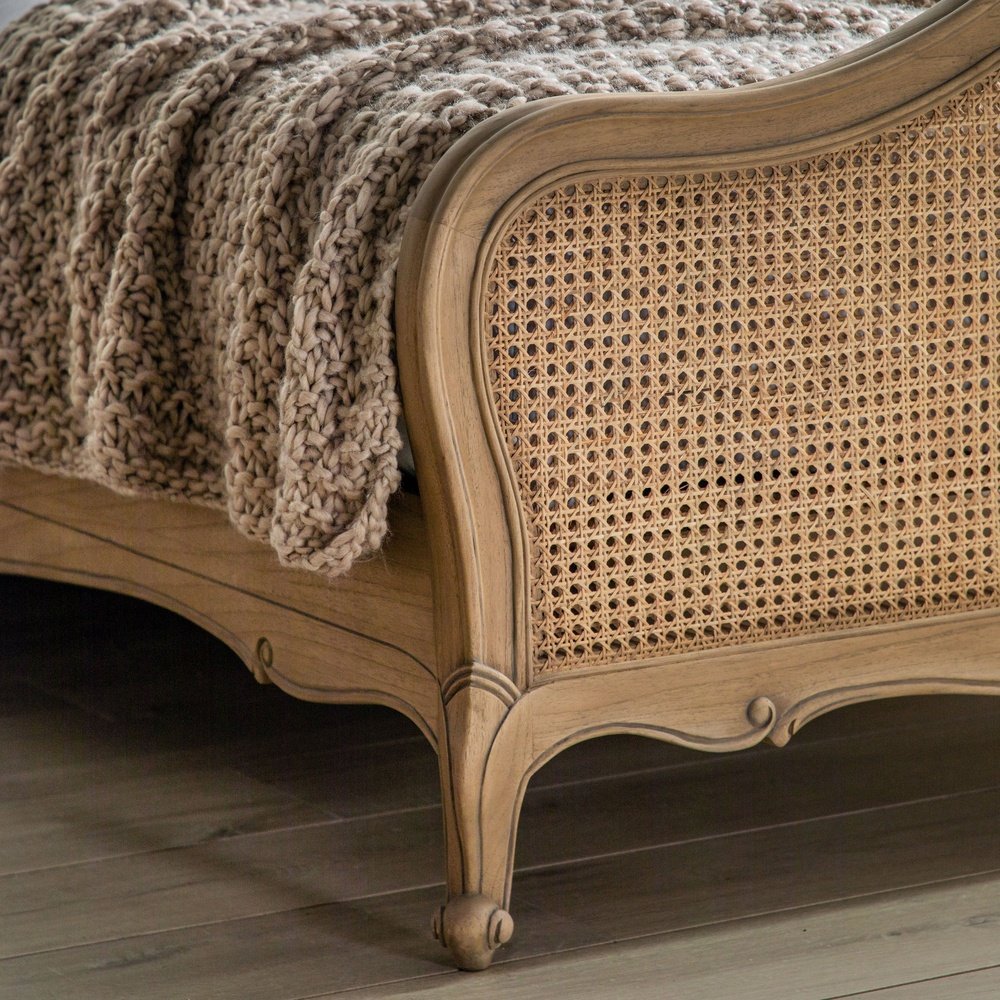 Victoria French Provincial Rattan Bed – Elegant Solid Wood Cane King size Bed with Curved Headboard - DOBRI ARTS AU