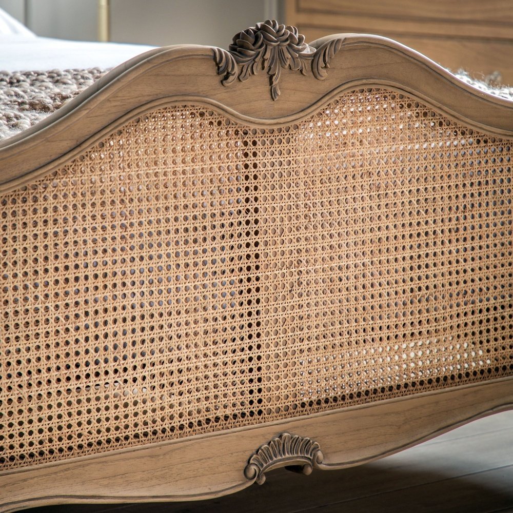 Victoria French Provincial Rattan Bed – Elegant Solid Wood Cane King size Bed with Curved Headboard - DOBRI ARTS AU