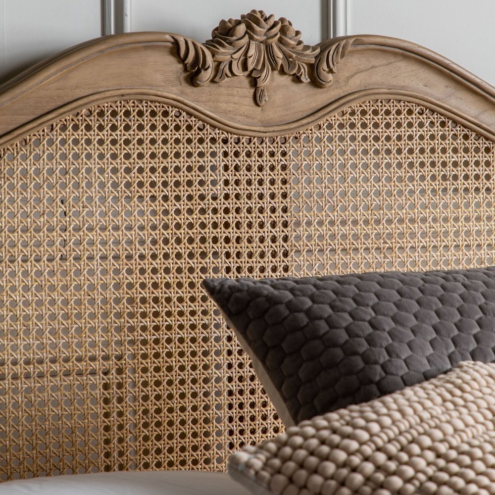 Victoria French Provincial Rattan Bed – Elegant Solid Wood Cane King size Bed with Curved Headboard - DOBRI ARTS AU