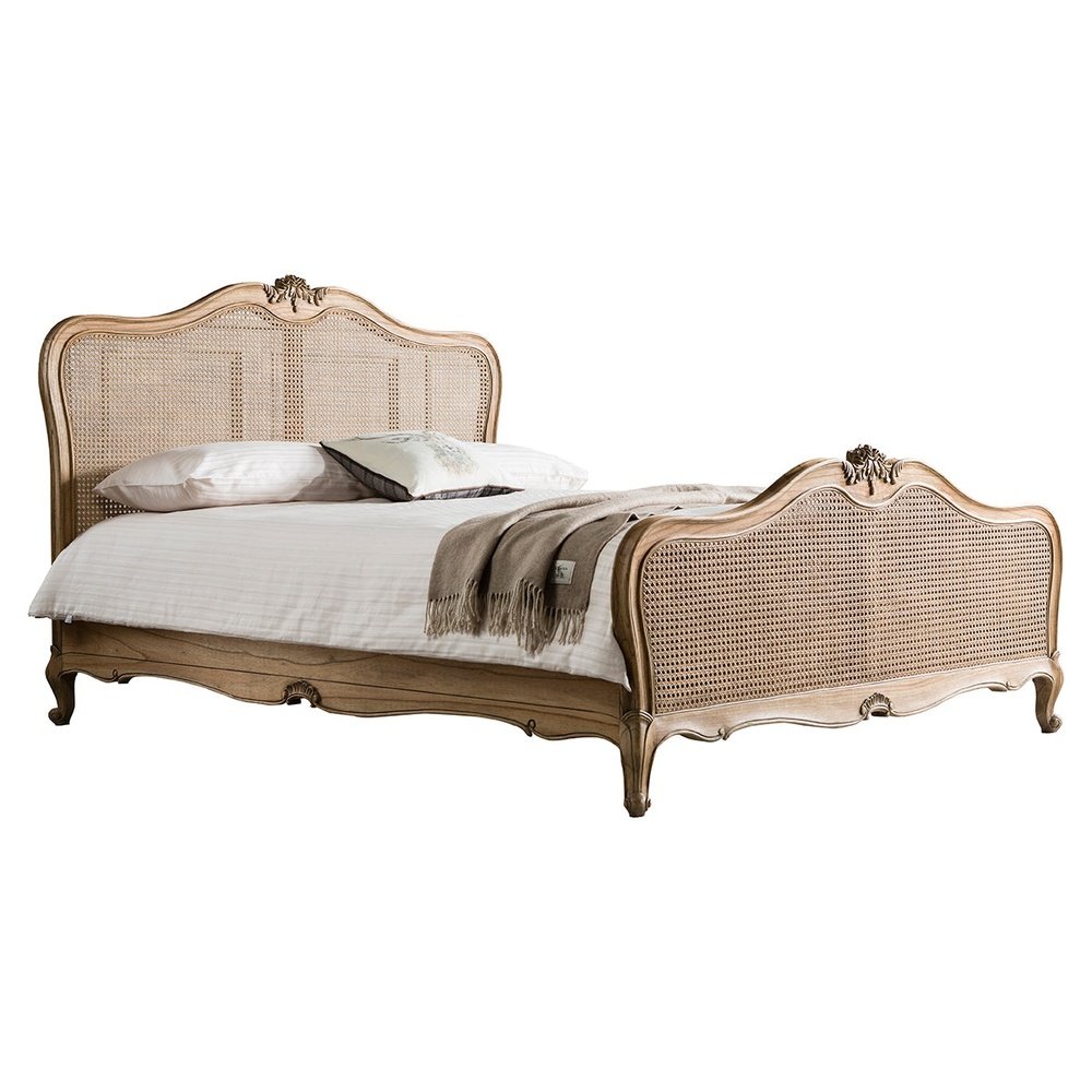 Victoria French Provincial Rattan Bed – Elegant Solid Wood Cane King size Bed with Curved Headboard - DOBRI ARTS AU