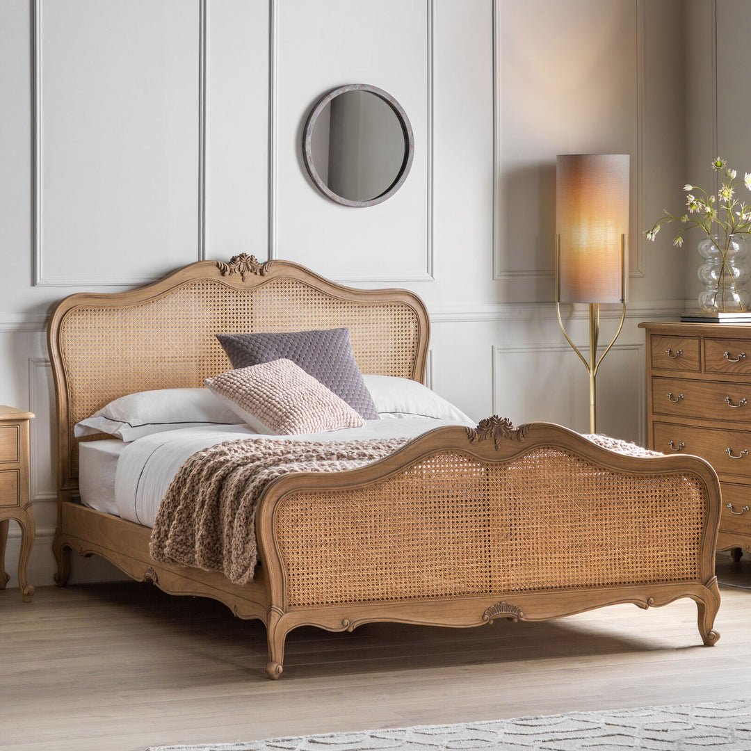 Victoria French Provincial Rattan Bed – Elegant Solid Wood Cane King size Bed with Curved Headboard - DOBRI ARTS AU
