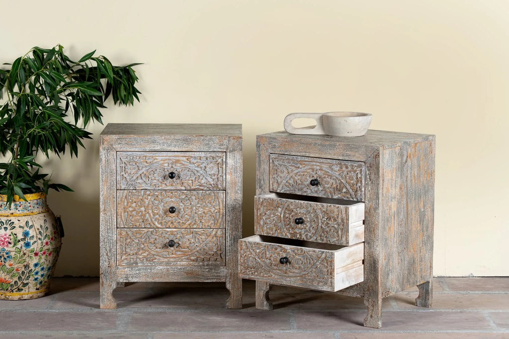Vihana Carved Bedside Chest - DOBRI ARTS AU