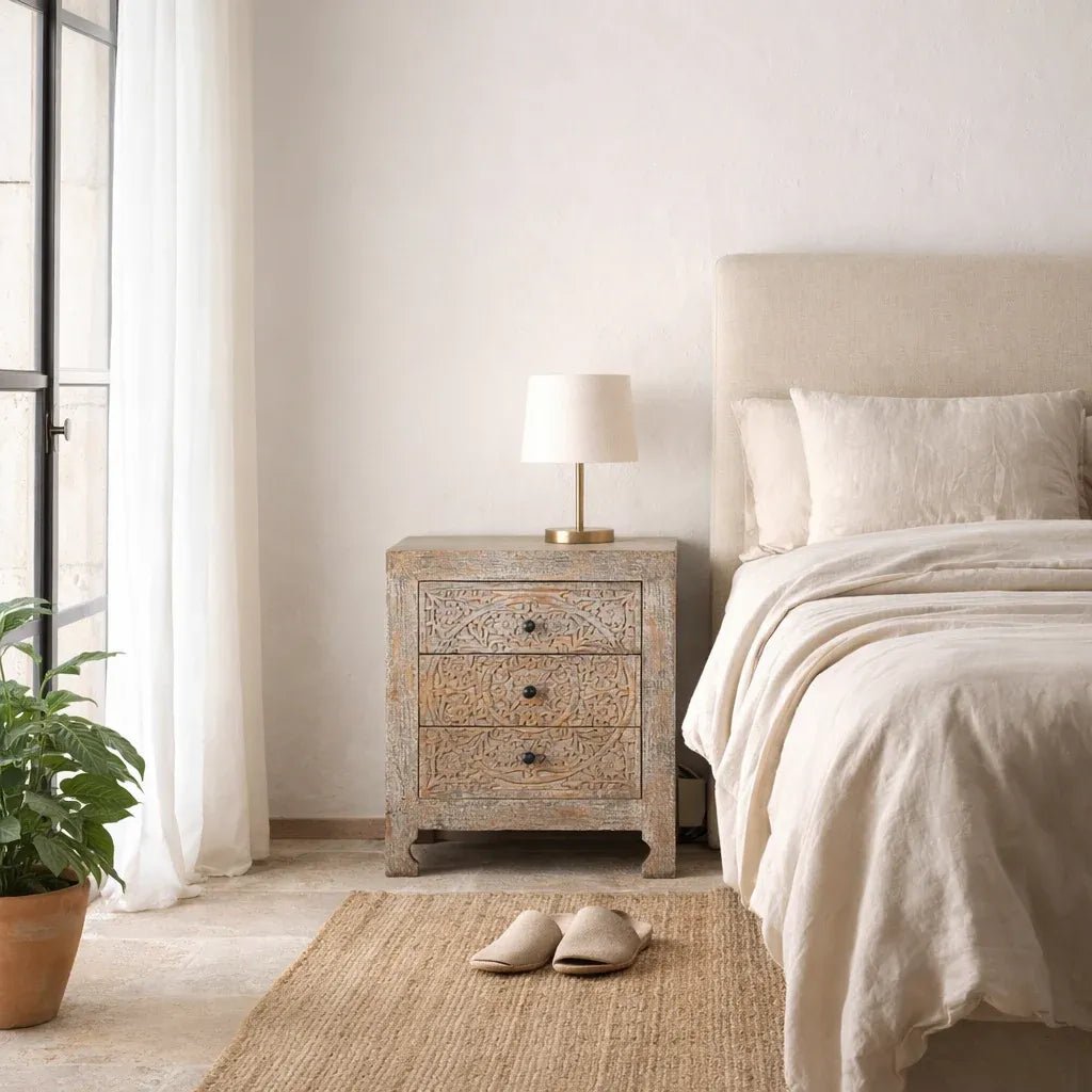 Vihana Carved Bedside Chest - DOBRI ARTS AU