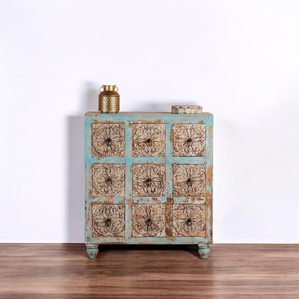 Vilagam Hand-Carved Floral Wooden Drawer Chest - DOBRI ARTS AU