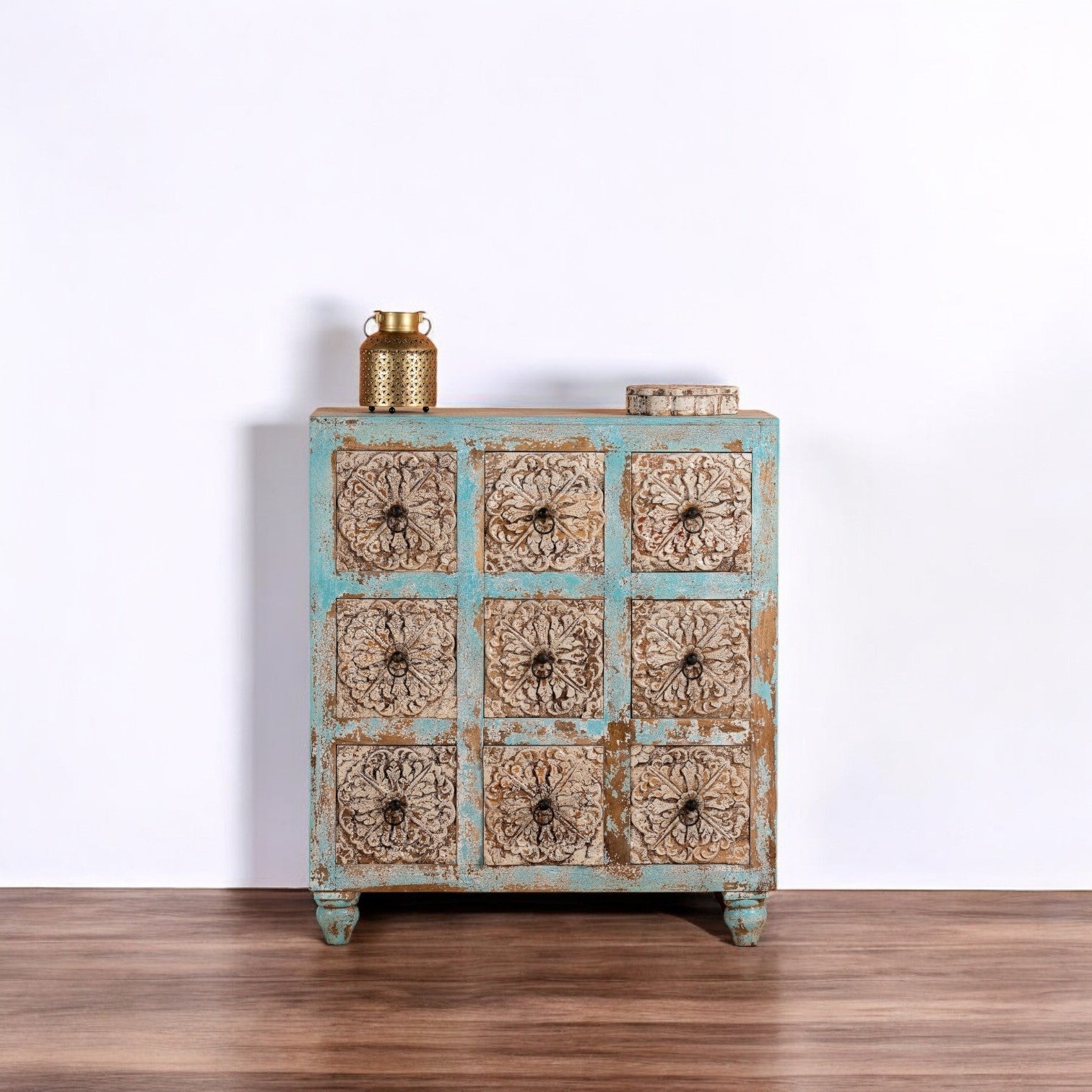 Vilagam Hand-Carved Floral Wooden Drawer Chest - DOBRI ARTS AU
