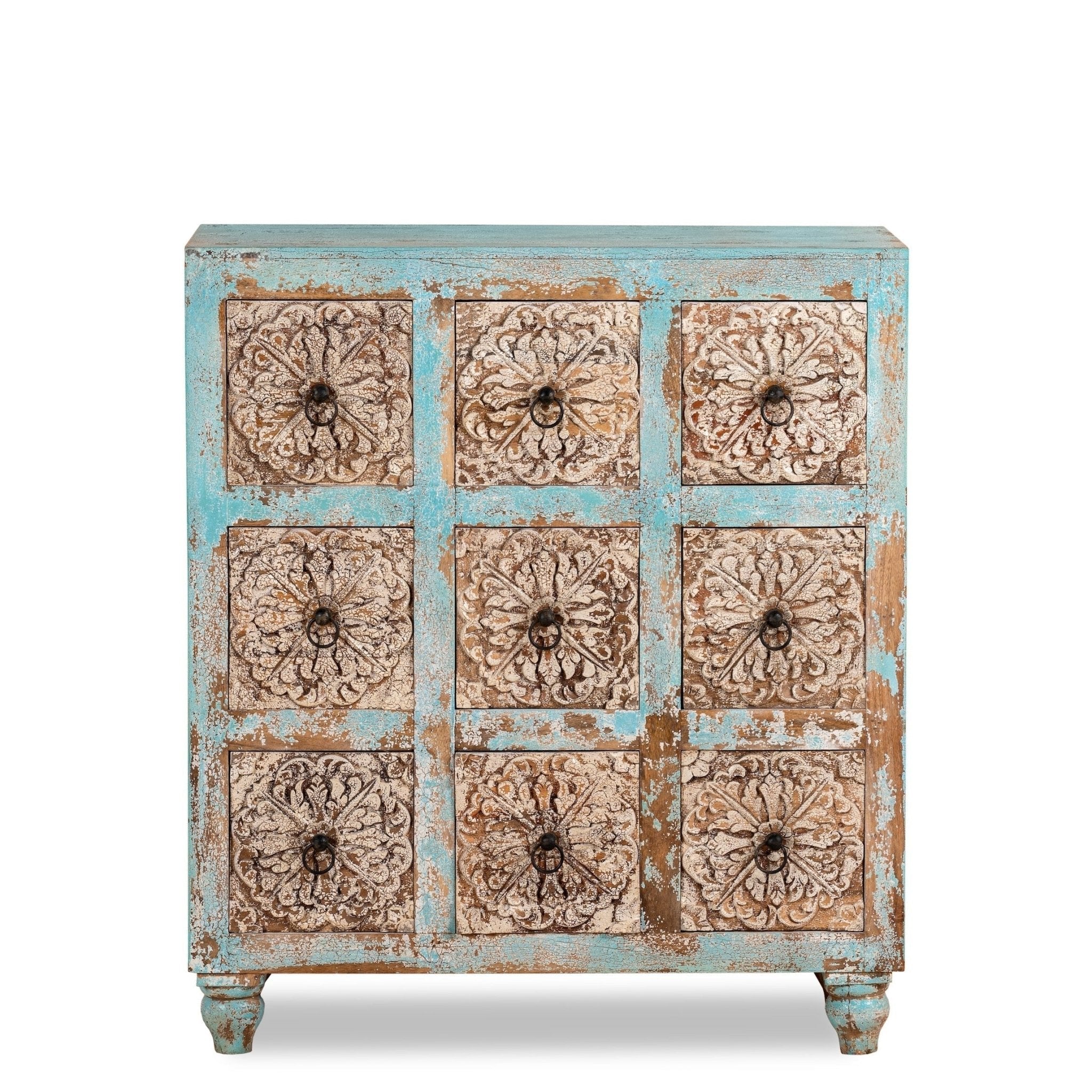 Vilagam Hand-Carved Floral Wooden Drawer Chest - DOBRI ARTS AU