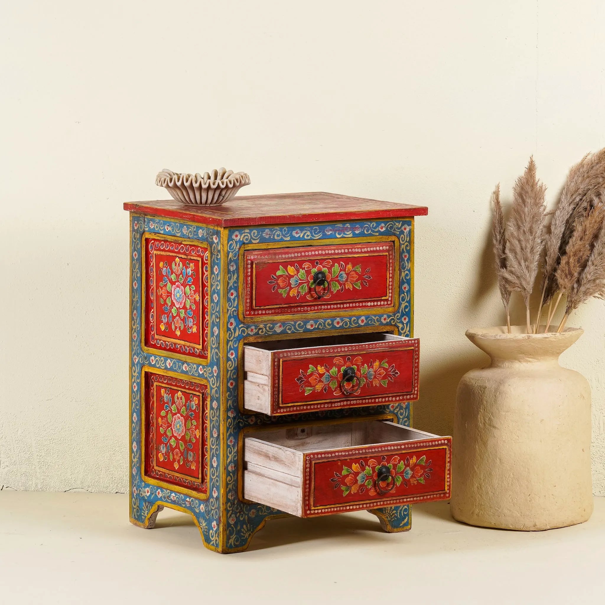 Vintage Hand-Painted Three Drawer Bohemian Chest - DOBRI ARTS AU