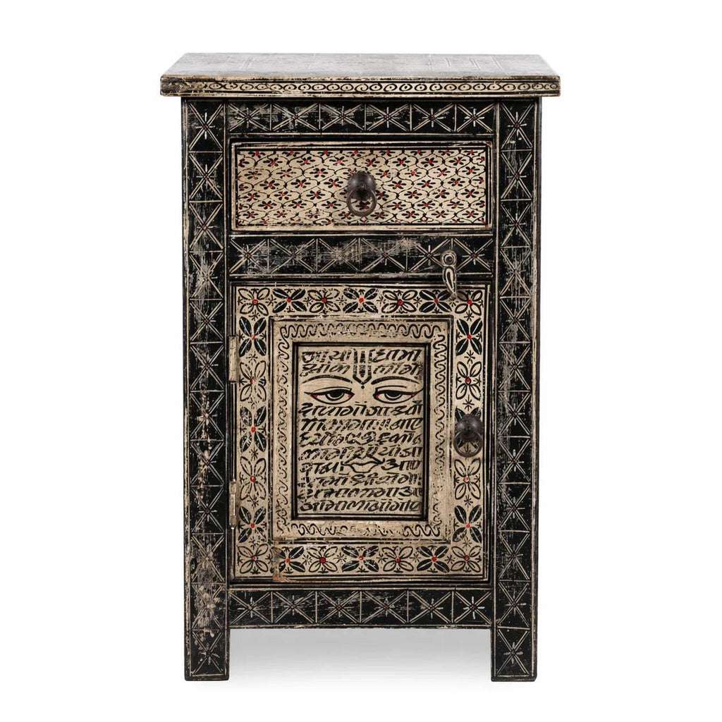 Vintage Tribal Script Hand-Painted Bedside Cabinet - DOBRI ARTS AU