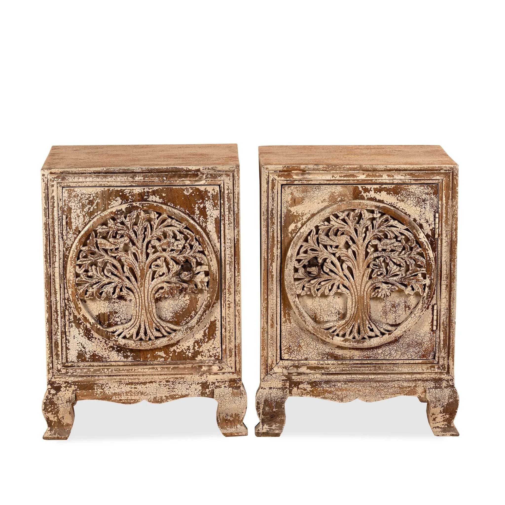 Vriksha Carved Bedside Cabinet Set - DOBRI ARTS AU