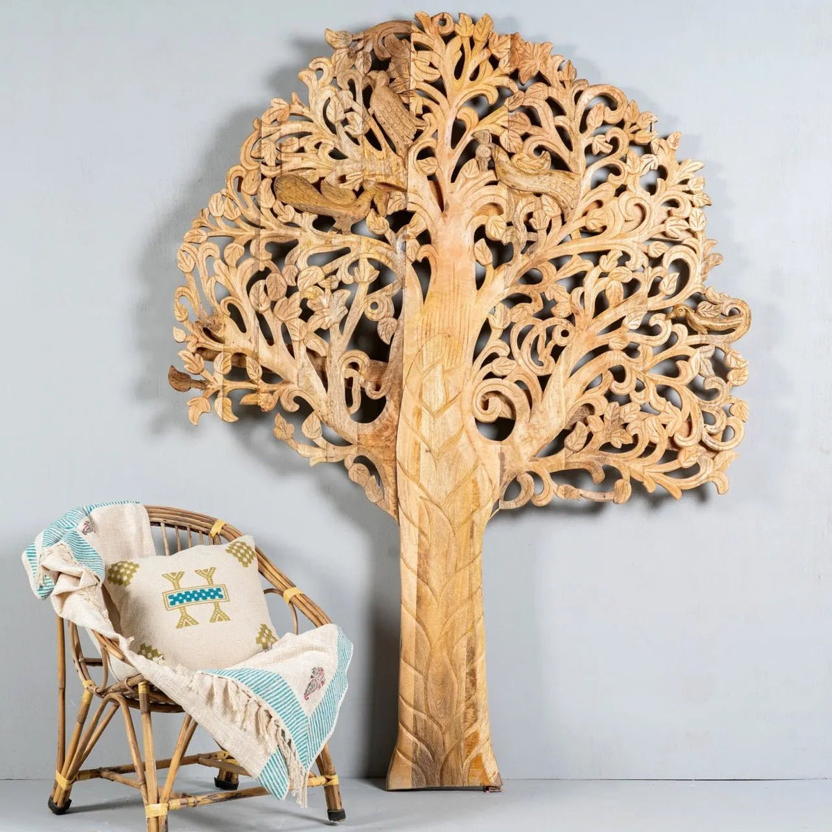 Vriksha Carved Mango Wood Tree Wall Art - DOBRI ARTS AU