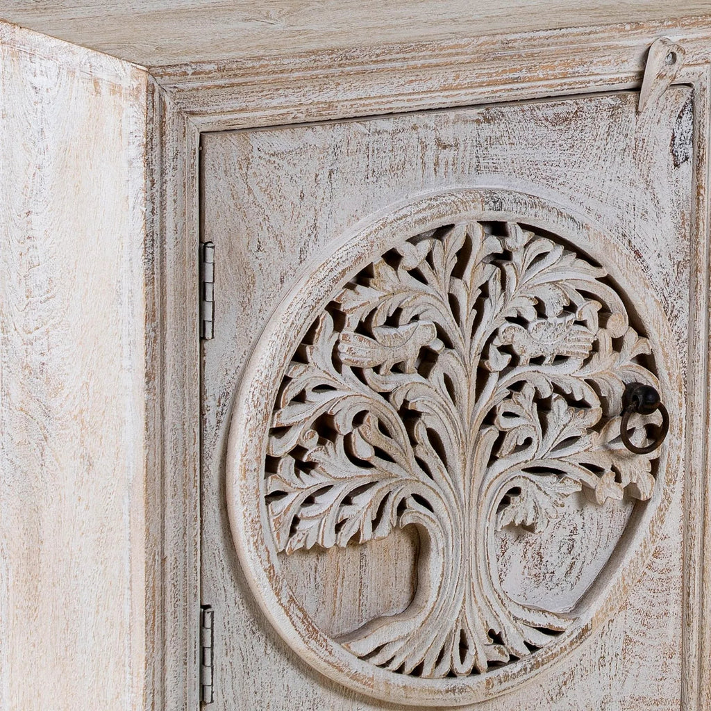 Vrinda Tree Carved Bedside Cabinet single - DOBRI ARTS AU