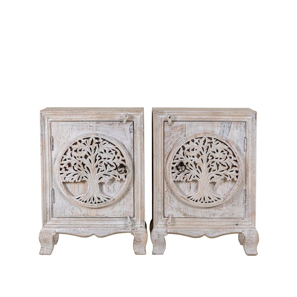 Vrinda Tree Carved Bedside Cabinet single - DOBRI ARTS AU